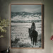 cowboy on the ranch riding horse black and white 