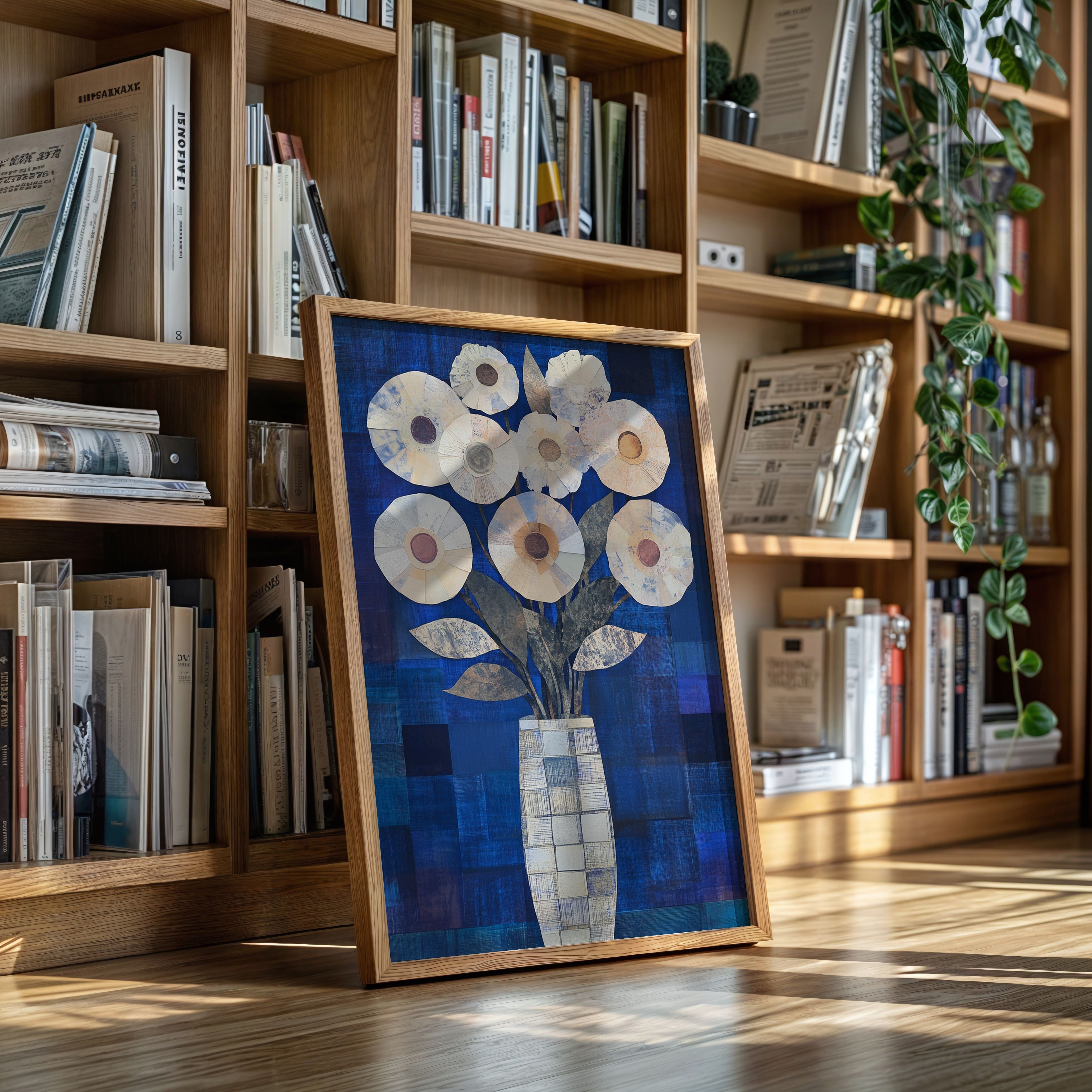 Moonlit Daisies In Checkered Vase