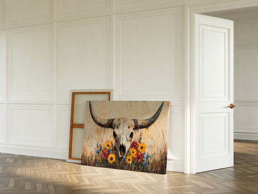 Longhorn Skull with Wildflowers