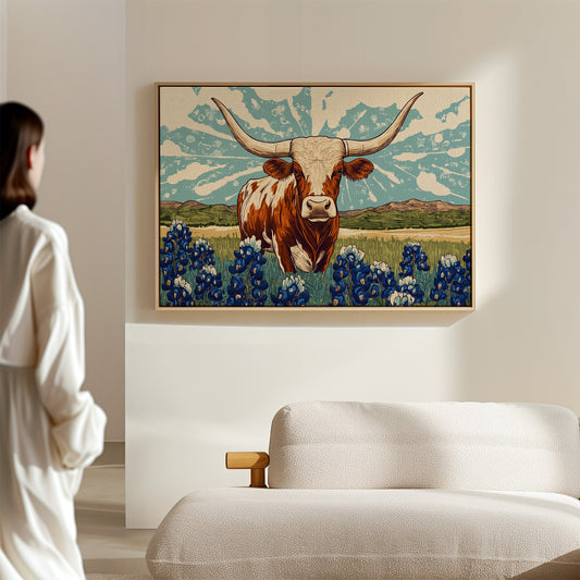 Texas Icon – Longhorn and Bluebonnets Pop Art