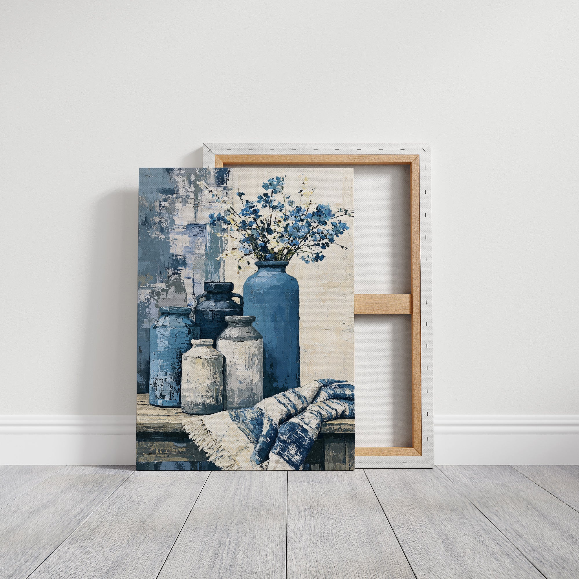 Blue Jars and Wildflower Sprays