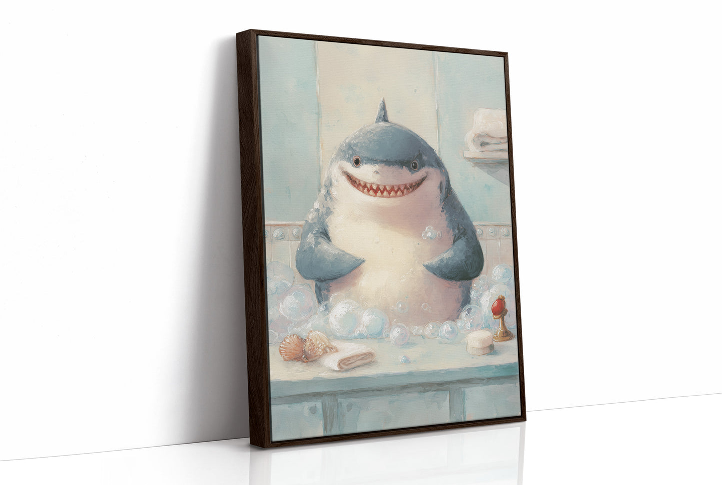 Shark Smiles In Bathtub Bubbles