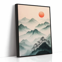 Misty Mountain Sunrise – Tranquil Asian-Inspired Landscape Print