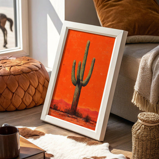 Lone Saguaro Against Desert Flame