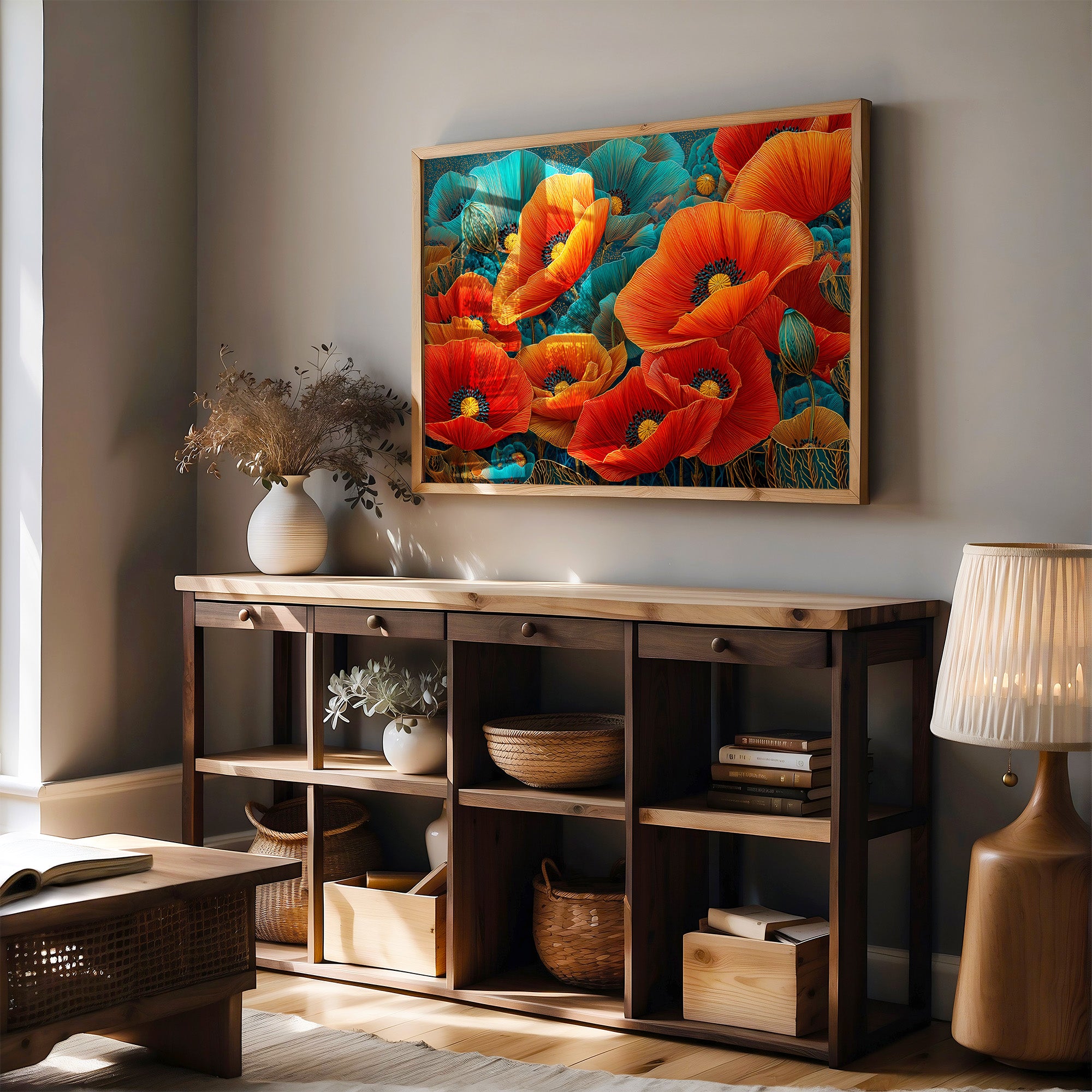 Poppies Dance In Turquoise Dreams