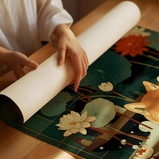 Sleepy Fox Among Lotus Dreams