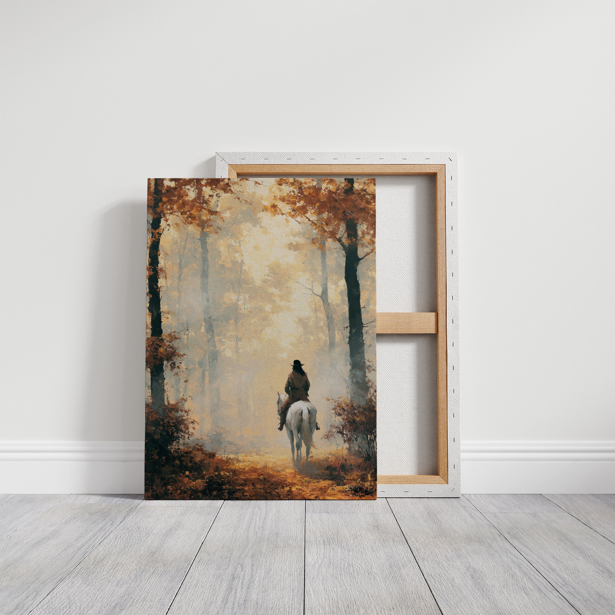 Rider's Path Through Golden Fog