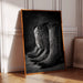 cowboy boots in a row on a framed canvas 