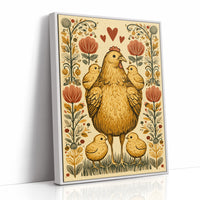 Mother Hen and Chicks — Folk Art Farmhouse Print