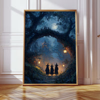 Three Figures Beneath the Moonlit Canopy