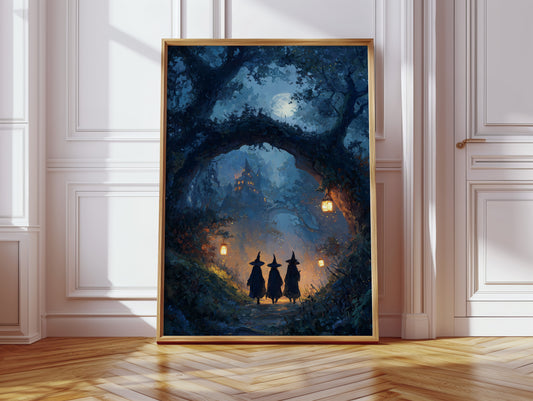 Three Figures Beneath the Moonlit Canopy