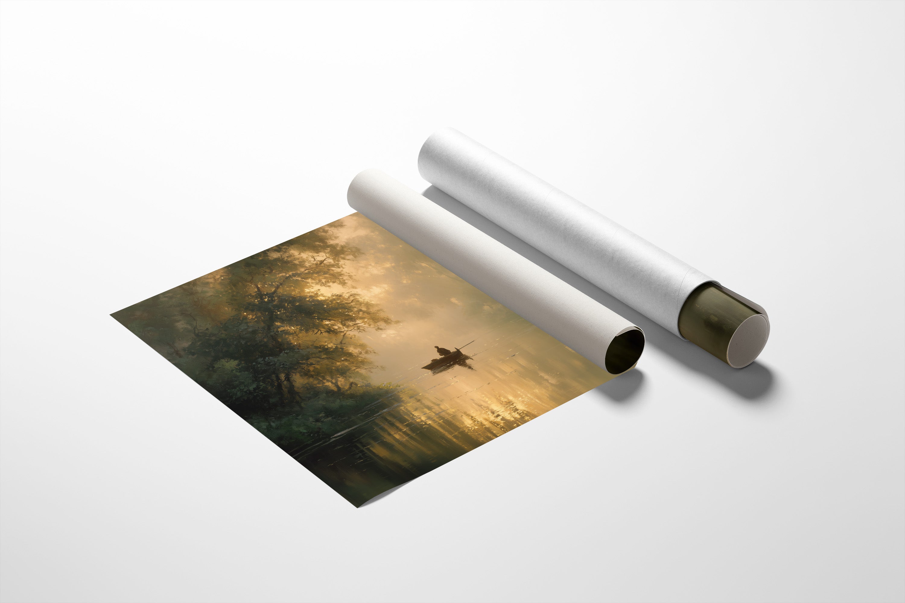 Solitary Boatman Crosses Golden Mist