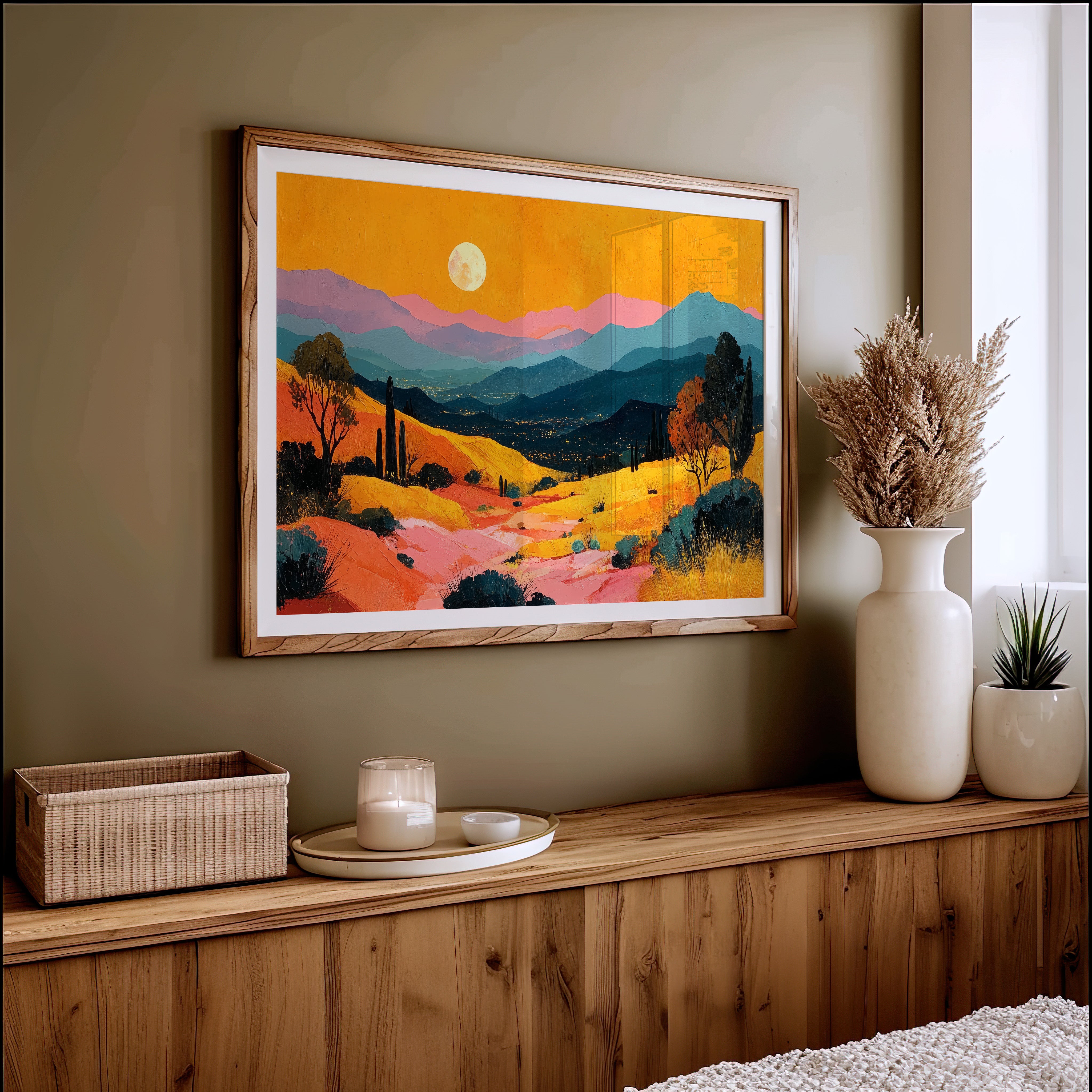 Valley Lights Beneath Moonlit Saguaros