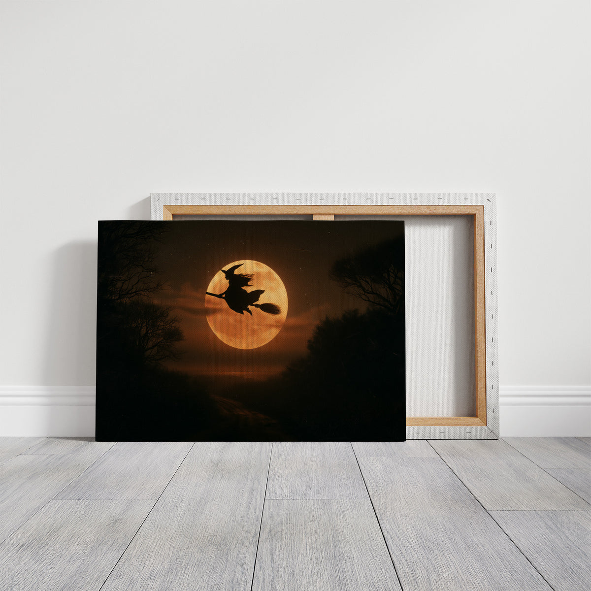 Witch Flying Across Full Moon