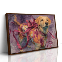 Golden Retriever Wrapped in Ribbon