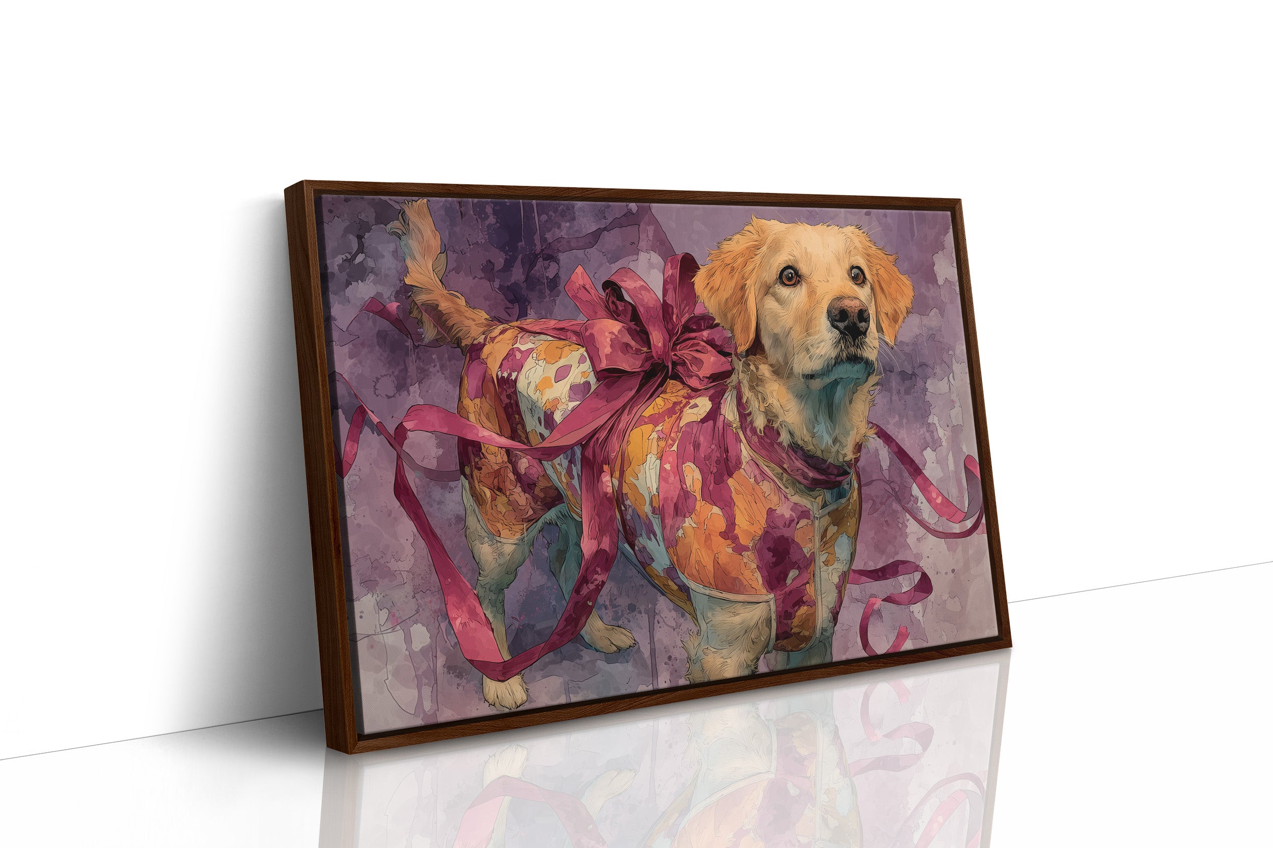 Golden Retriever Wrapped in Ribbon