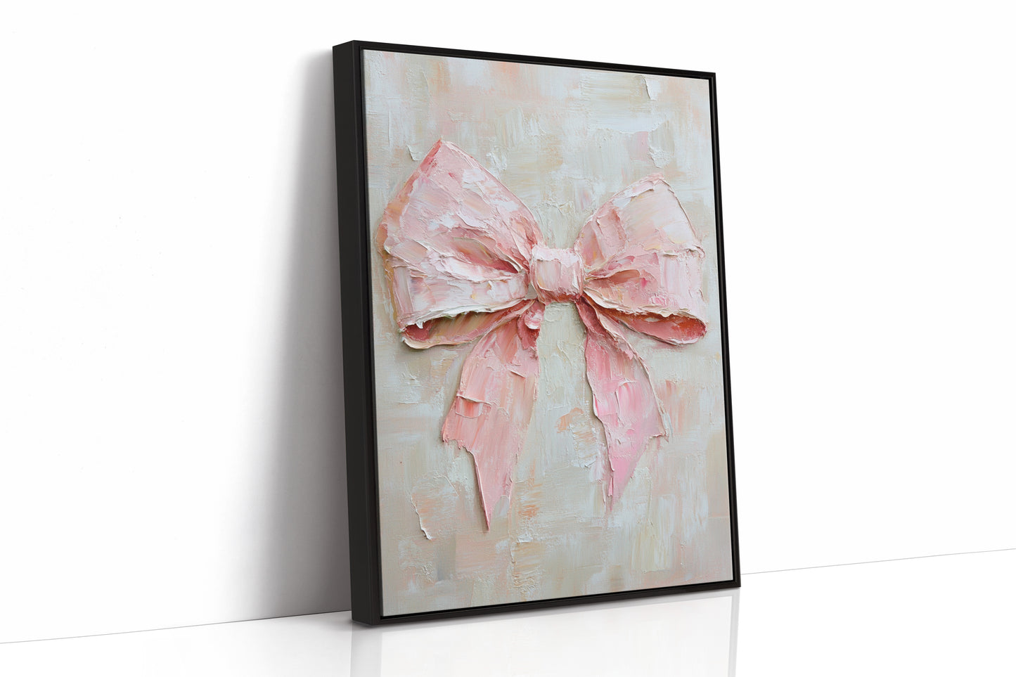 Soft Pink Bow – Romantic Textured Palette Knife Wall Art