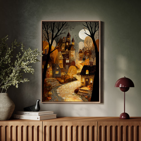 Harvest Moon Over Cobblestone Streets