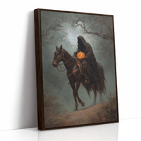 Haunting Rider Halloween Art Print - Gothic Wall Decor - Brown Framed Canvas image 1