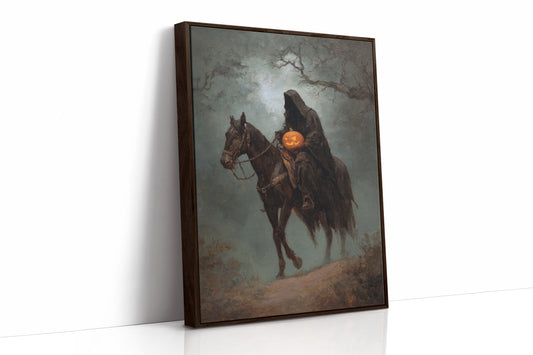 Haunting Rider Halloween Art Print - Gothic Wall Decor - Brown Framed Canvas image 1