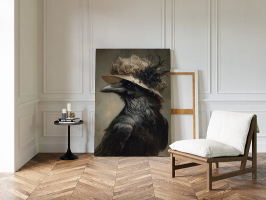 Regal Raven in a Floral Hat