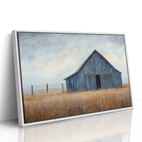 Blue Barn Stands Among Golden Fields