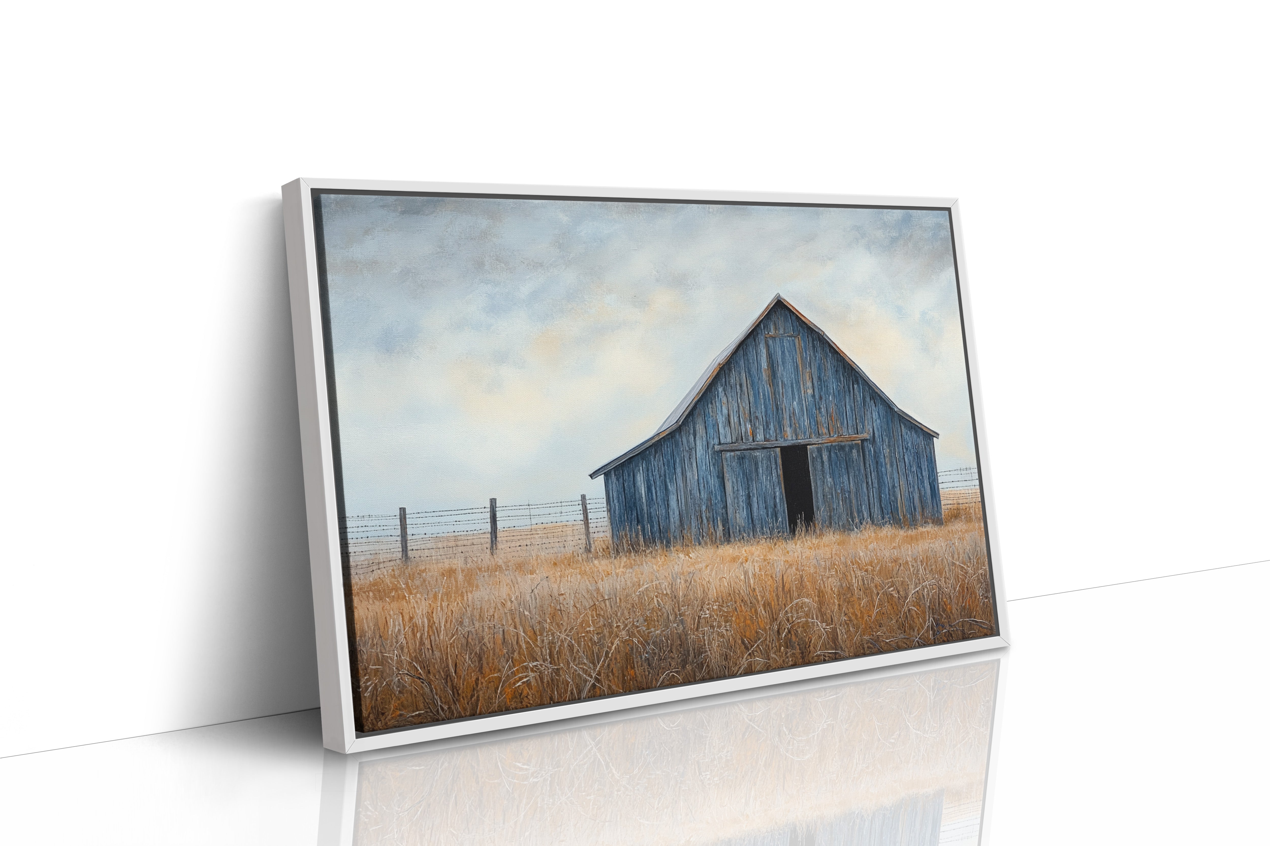 Blue Barn Stands Among Golden Fields