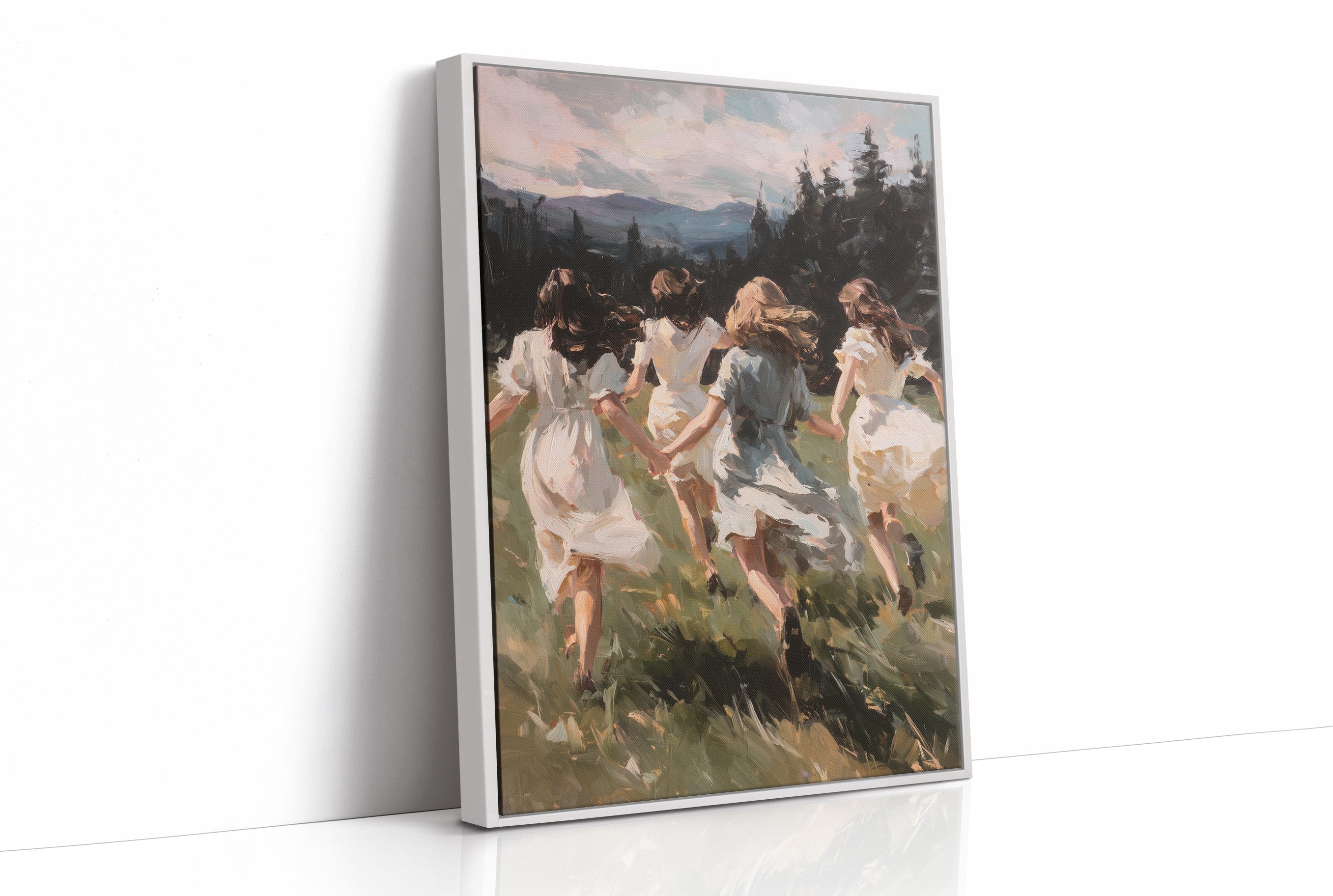 Summer Girls Rush Toward Mountains