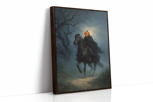 Headless Horseman Gothic Canvas Print - Enigmatic Wall Art - Brown Framed Canvas image 1