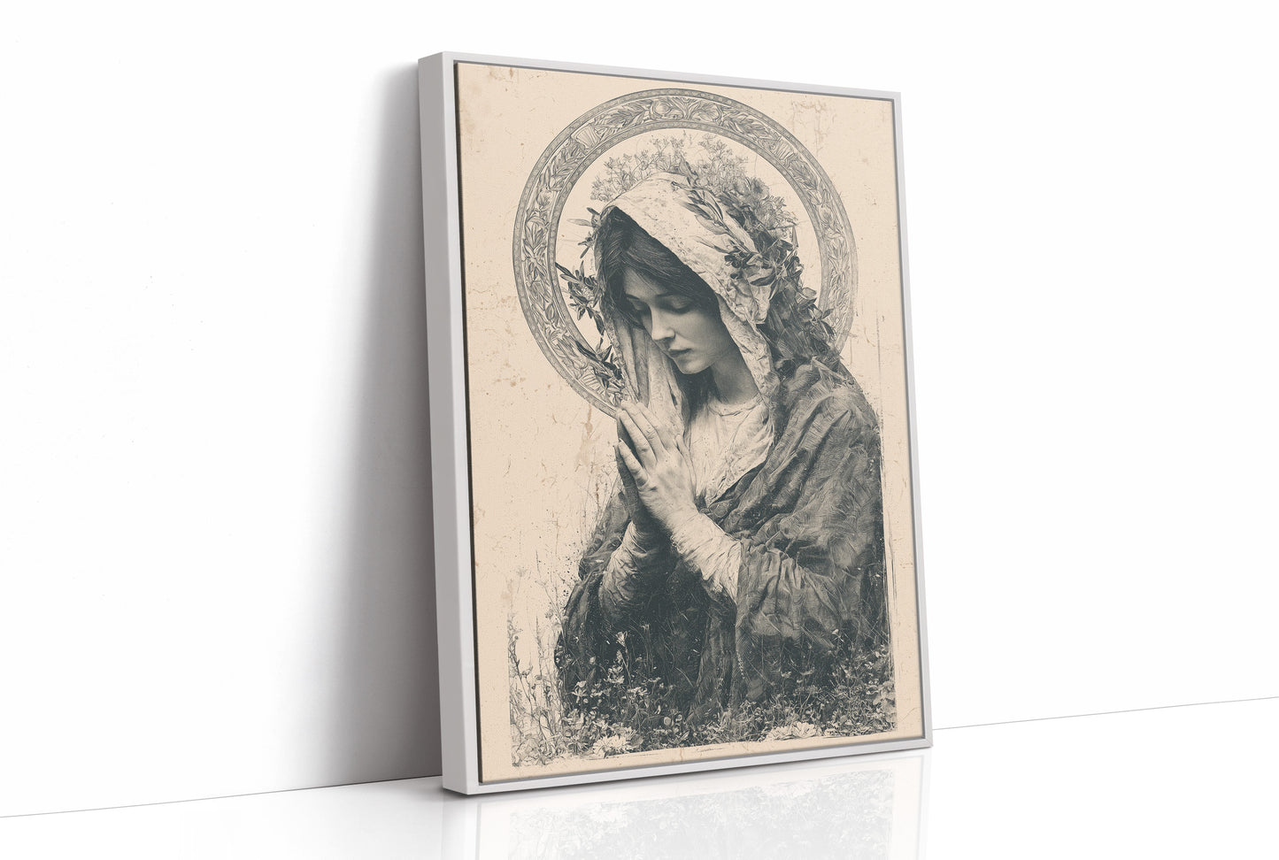 Madonna in Wildflowers — Devotional Engraving Print