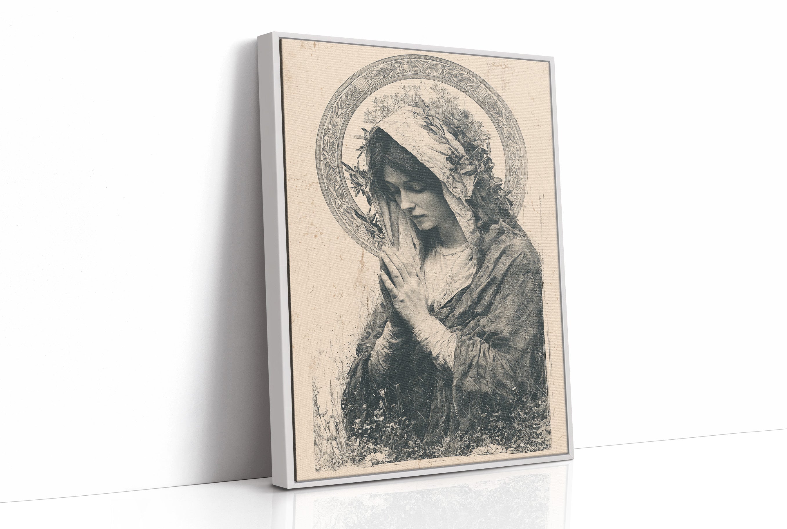 Madonna in Wildflowers — Devotional Engraving Print