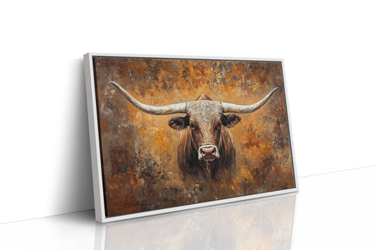 Longhorn's Gaze Through Autumn Fire