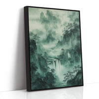 Serene Waterfall Landscape – Traditional Japanese Ink Wash Painting
