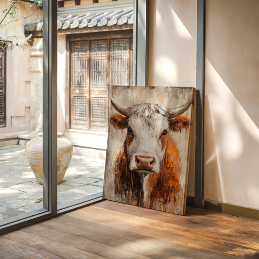 Sunset Longhorn on Weathered Wood
