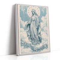 Our Lady of the Clouds — Vintage Blue Engraving Print