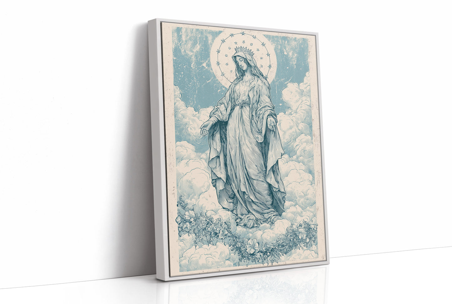 Our Lady of the Clouds — Vintage Blue Engraving Print
