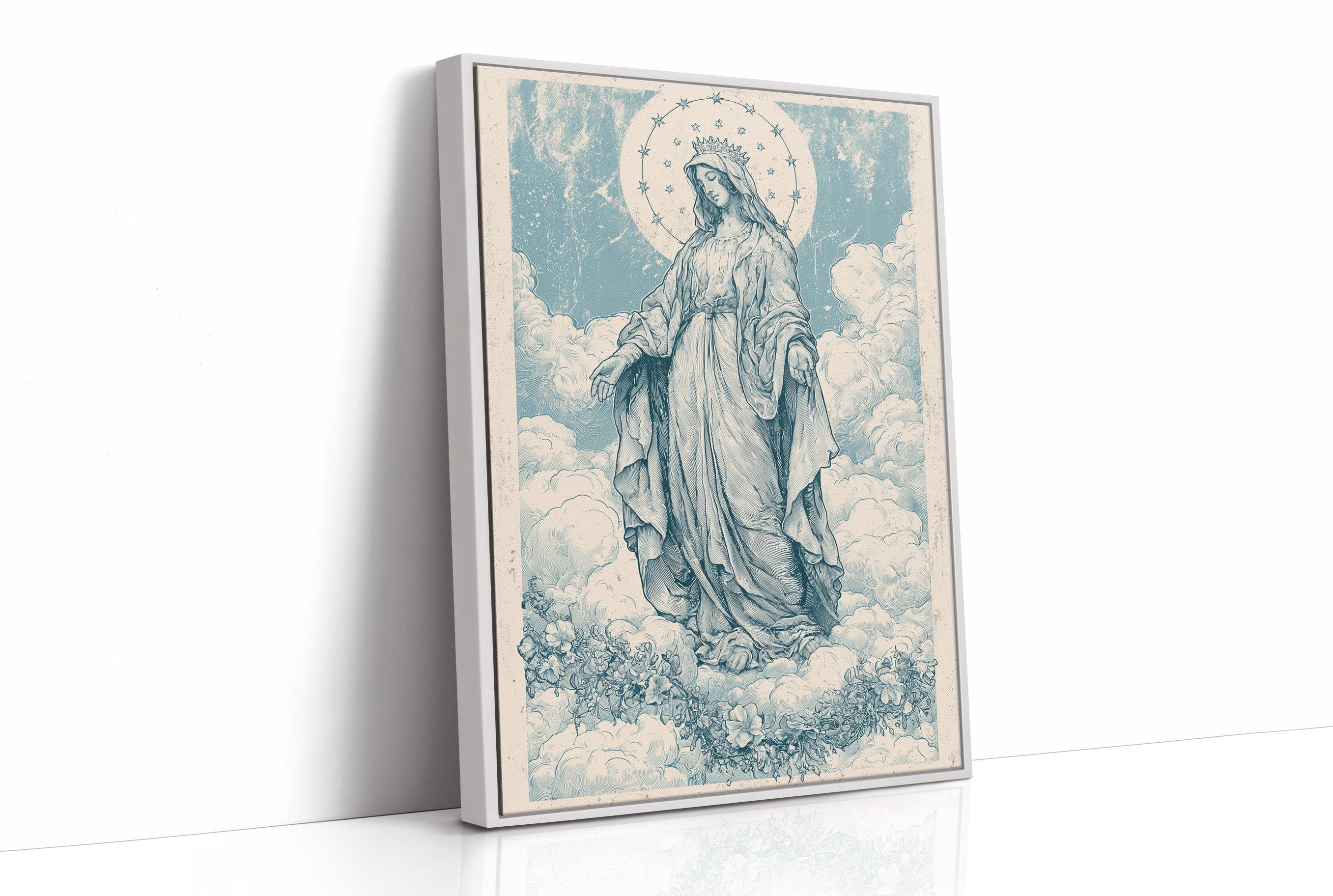 Our Lady of the Clouds — Vintage Blue Engraving Print