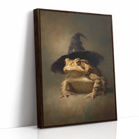 Charming Toad Witch Portrait - Whimsical Animal Art - Brown Framed Canvas image 1