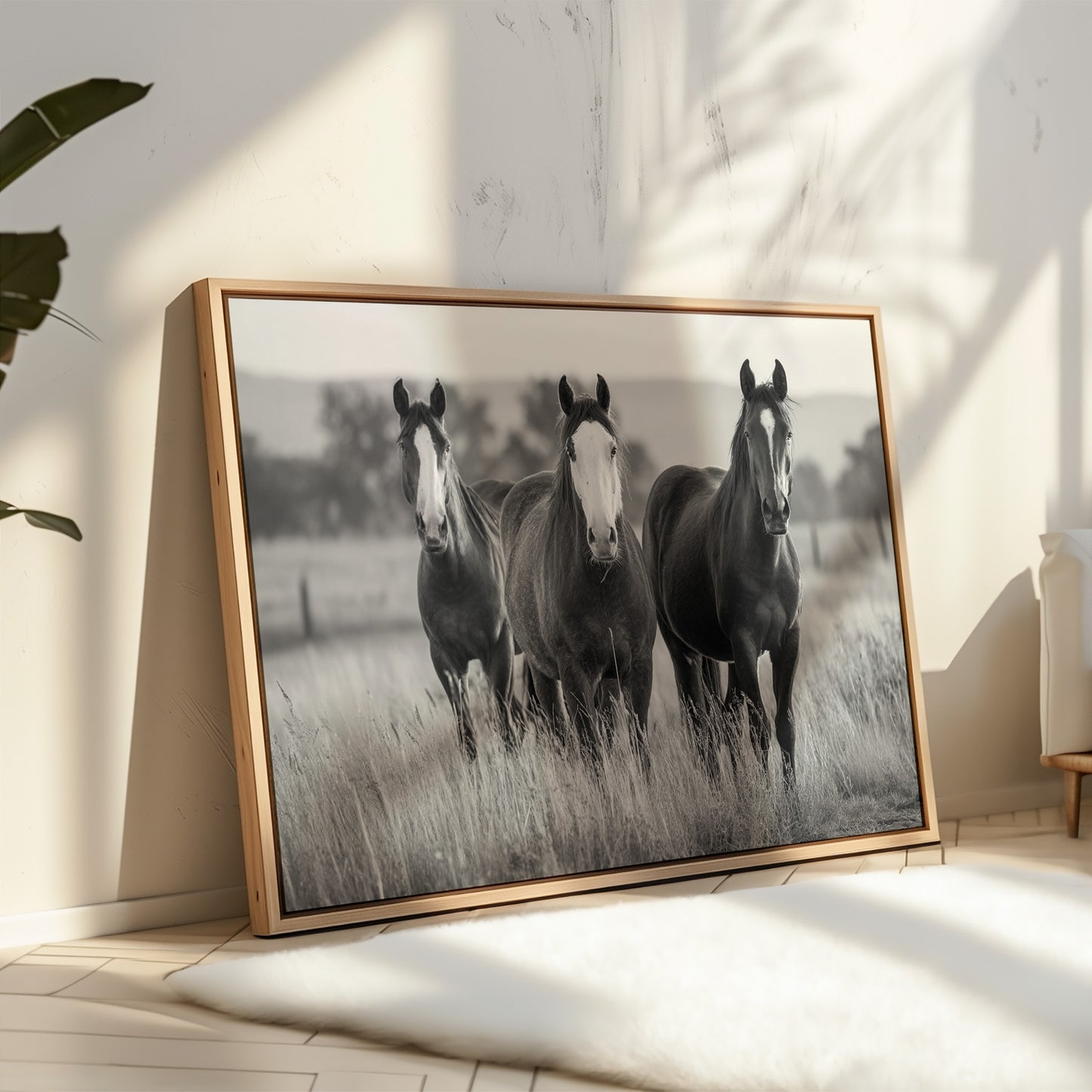 Three Mares Stand Among Prairie Grass