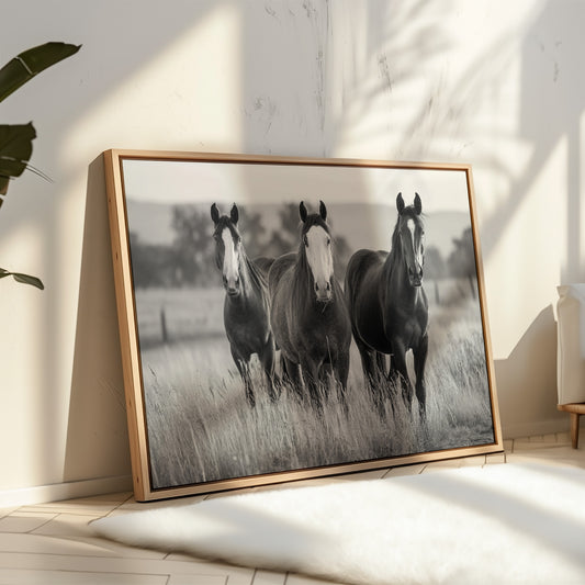 Three Mares Stand Among Prairie Grass