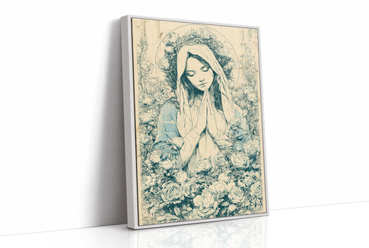 Madonna in Roses — Blue Wash Devotional Engraving