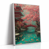 Cherry Blossoms Dance Above Koi Pond