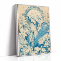 Madonna in Lilies — Cobalt Blue Devotional Engraving