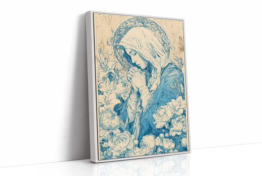 Madonna in Lilies — Cobalt Blue Devotional Engraving
