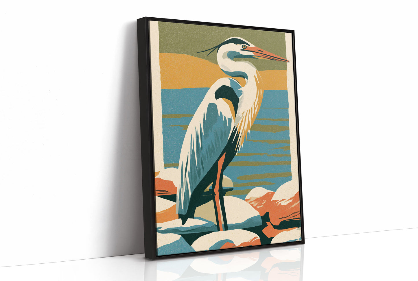 Great Blue Heron in Retro Print