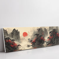 Crimson Trees Beneath a Rising Sun