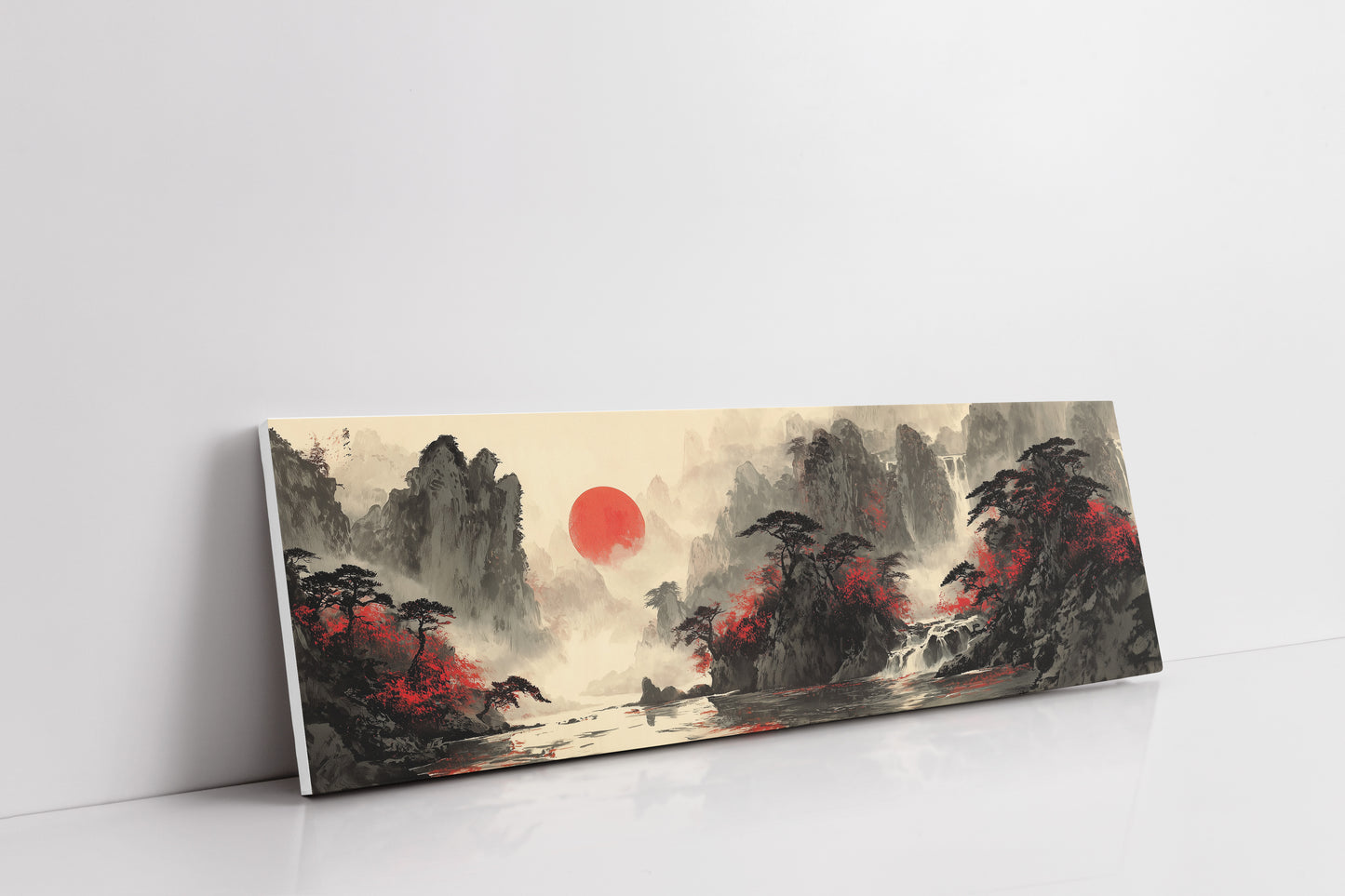 Crimson Trees Beneath a Rising Sun