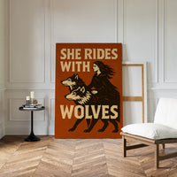 She Rides With Wolves Rustic Art Print