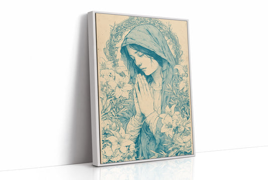 Madonna in Lilies — Teal Wash Devotional Portrait