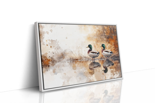 Autumn Pond Mirrors Twin Mallards